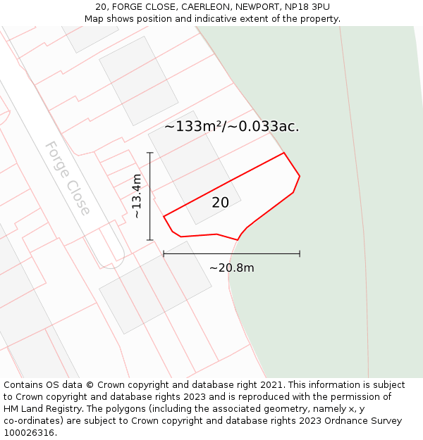 20, FORGE CLOSE, CAERLEON, NEWPORT, NP18 3PU: Plot and title map