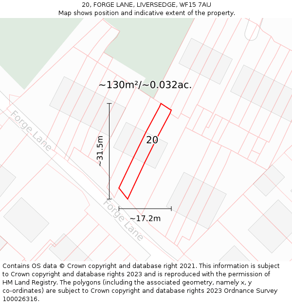20, FORGE LANE, LIVERSEDGE, WF15 7AU: Plot and title map