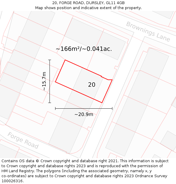 20, FORGE ROAD, DURSLEY, GL11 4GB: Plot and title map