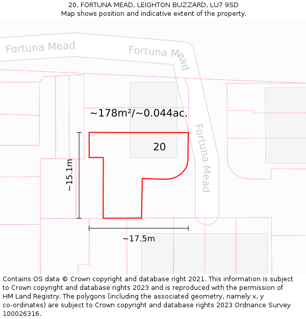 20, FORTUNA MEAD, LEIGHTON BUZZARD, LU7 9SD: Plot and title map