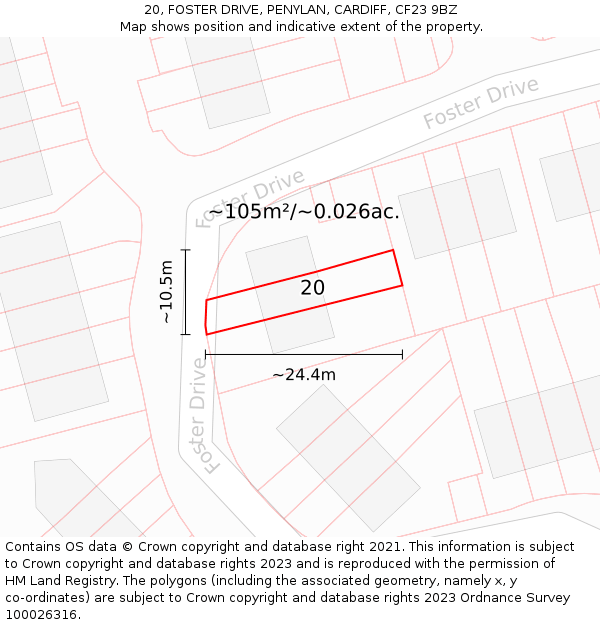 20, FOSTER DRIVE, PENYLAN, CARDIFF, CF23 9BZ: Plot and title map