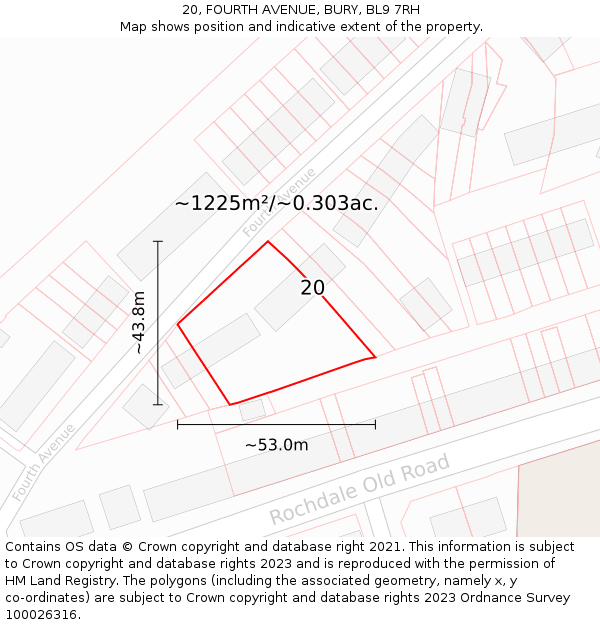 20, FOURTH AVENUE, BURY, BL9 7RH: Plot and title map