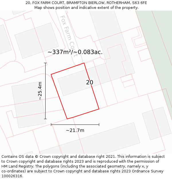 20, FOX FARM COURT, BRAMPTON BIERLOW, ROTHERHAM, S63 6FE: Plot and title map