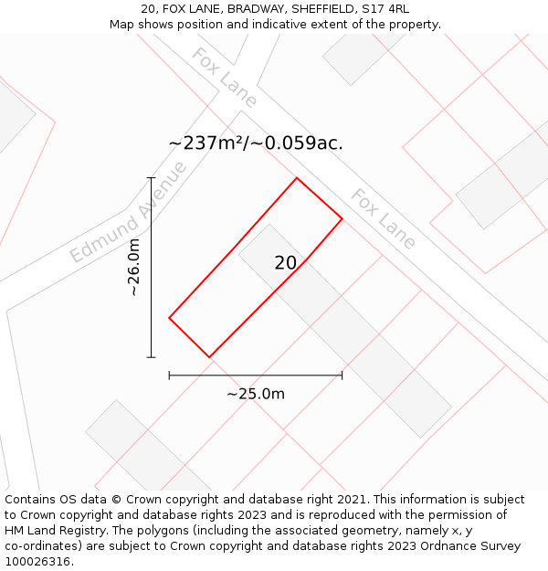 20, FOX LANE, BRADWAY, SHEFFIELD, S17 4RL: Plot and title map