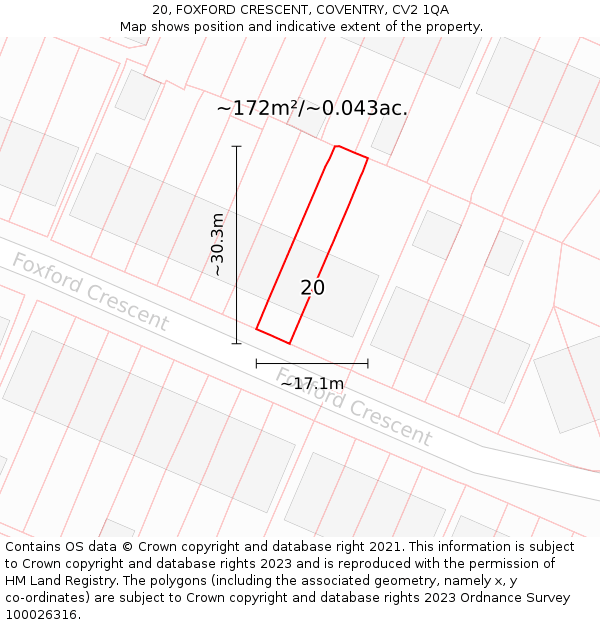 20, FOXFORD CRESCENT, COVENTRY, CV2 1QA: Plot and title map