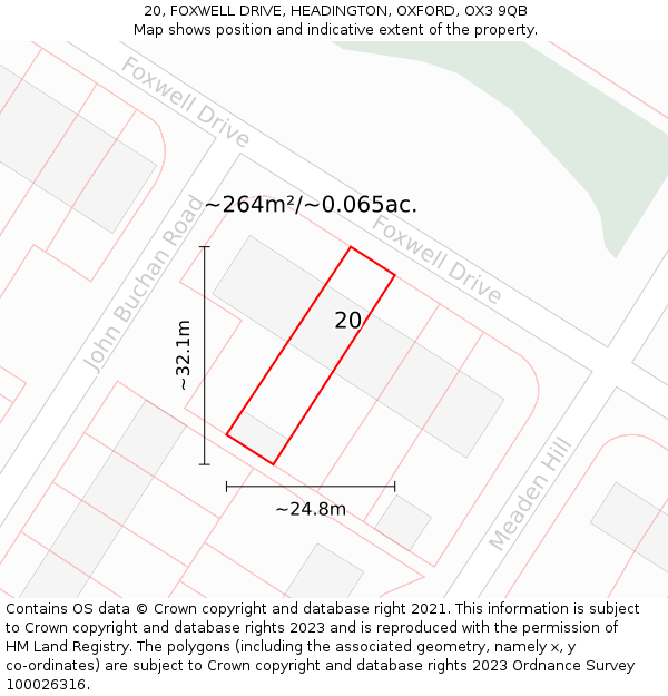 20, FOXWELL DRIVE, HEADINGTON, OXFORD, OX3 9QB: Plot and title map