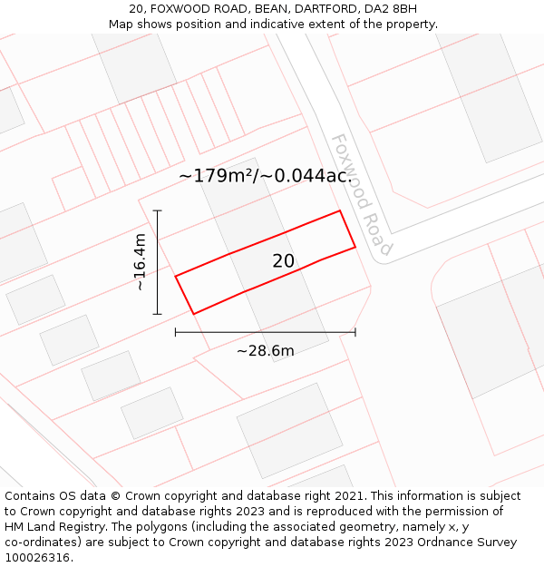 20, FOXWOOD ROAD, BEAN, DARTFORD, DA2 8BH: Plot and title map