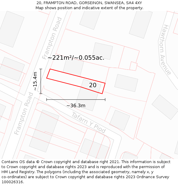 20, FRAMPTON ROAD, GORSEINON, SWANSEA, SA4 4XY: Plot and title map