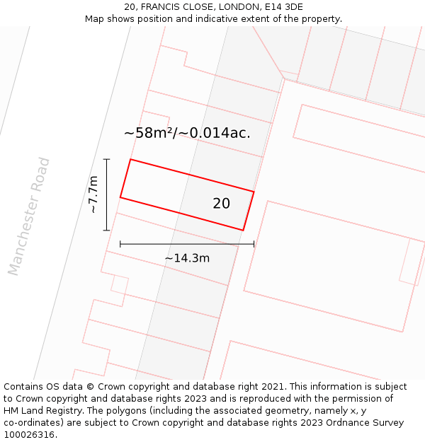 20, FRANCIS CLOSE, LONDON, E14 3DE: Plot and title map