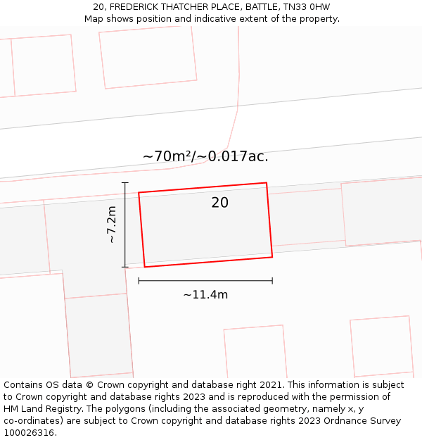 20, FREDERICK THATCHER PLACE, BATTLE, TN33 0HW: Plot and title map