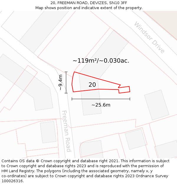 20, FREEMAN ROAD, DEVIZES, SN10 3FF: Plot and title map