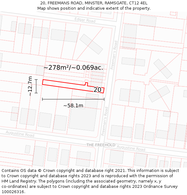 20, FREEMANS ROAD, MINSTER, RAMSGATE, CT12 4EL: Plot and title map