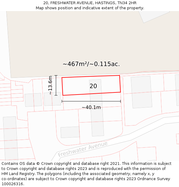 20, FRESHWATER AVENUE, HASTINGS, TN34 2HR: Plot and title map