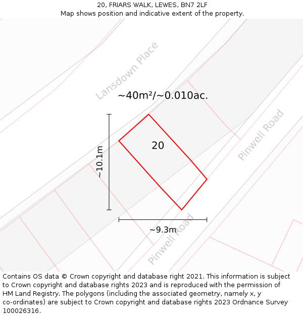 20, FRIARS WALK, LEWES, BN7 2LF: Plot and title map
