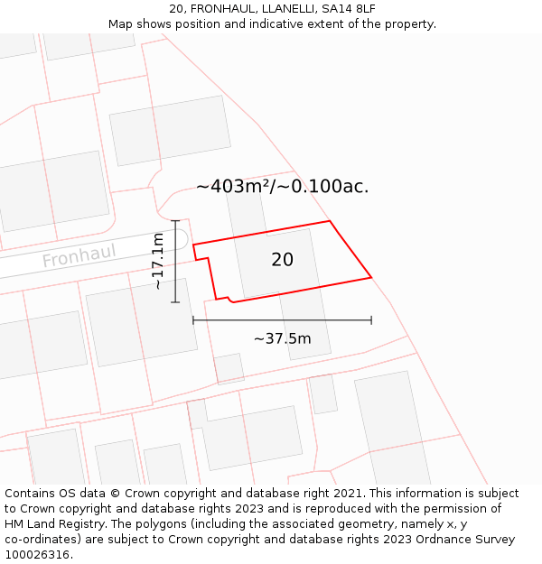 20, FRONHAUL, LLANELLI, SA14 8LF: Plot and title map