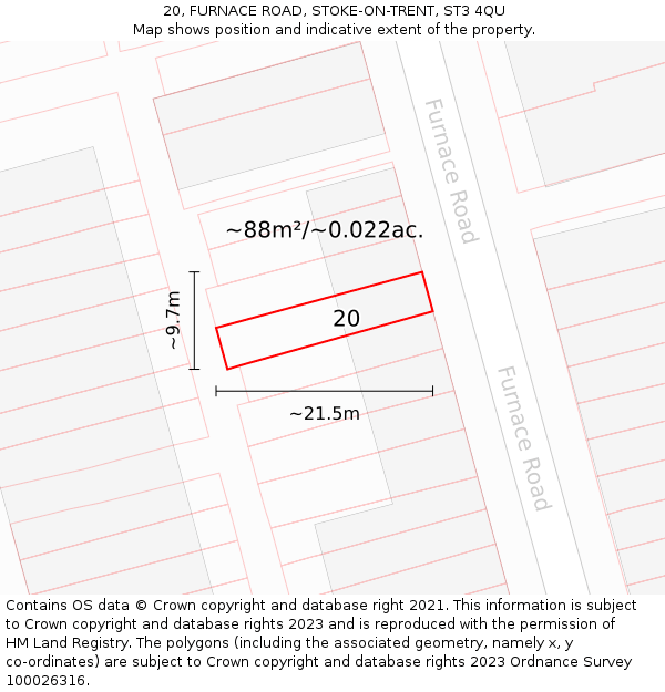20, FURNACE ROAD, STOKE-ON-TRENT, ST3 4QU: Plot and title map