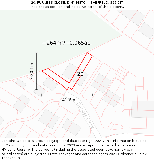 20, FURNESS CLOSE, DINNINGTON, SHEFFIELD, S25 2TT: Plot and title map