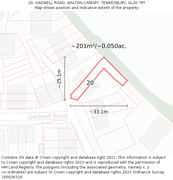 20, GADWELL ROAD, WALTON CARDIFF, TEWKESBURY, GL20 7RT: Plot and title map