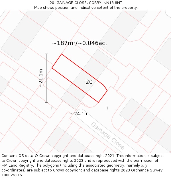 20, GAINAGE CLOSE, CORBY, NN18 8NT: Plot and title map