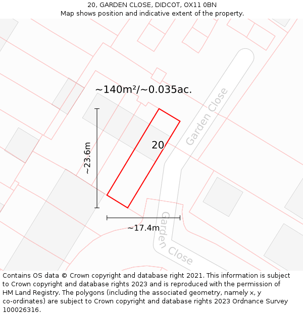 20, GARDEN CLOSE, DIDCOT, OX11 0BN: Plot and title map