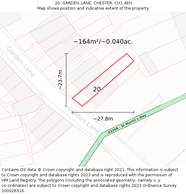 20, GARDEN LANE, CHESTER, CH1 4EN: Plot and title map
