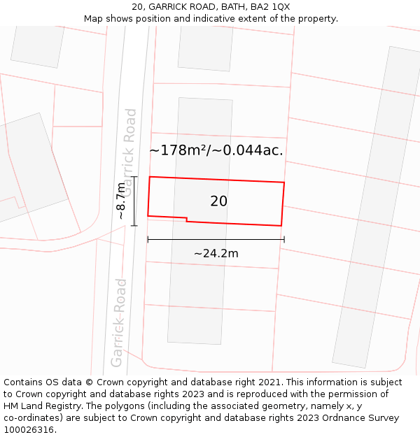 20, GARRICK ROAD, BATH, BA2 1QX: Plot and title map