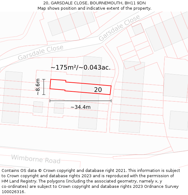 20, GARSDALE CLOSE, BOURNEMOUTH, BH11 9DN: Plot and title map