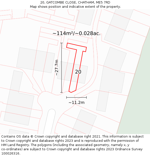 20, GATCOMBE CLOSE, CHATHAM, ME5 7RD: Plot and title map