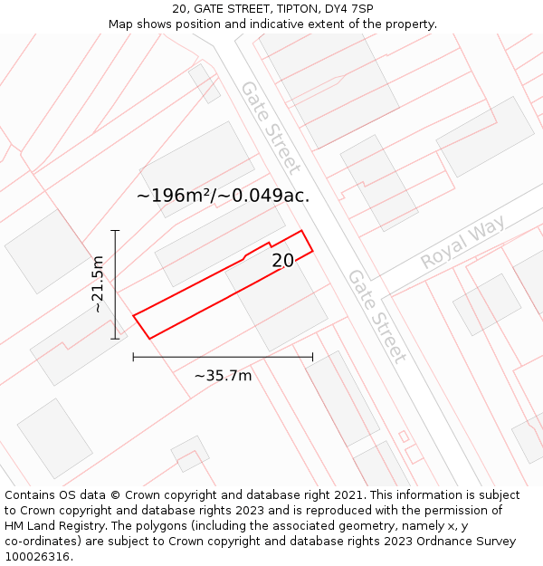 20, GATE STREET, TIPTON, DY4 7SP: Plot and title map