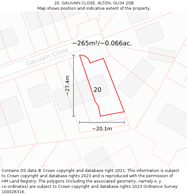 20, GAUVAIN CLOSE, ALTON, GU34 2SB: Plot and title map