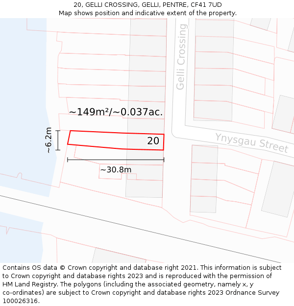 20, GELLI CROSSING, GELLI, PENTRE, CF41 7UD: Plot and title map