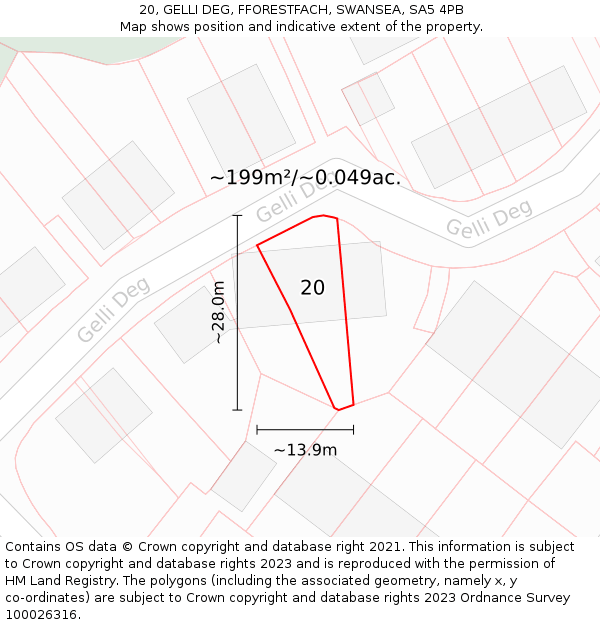 20, GELLI DEG, FFORESTFACH, SWANSEA, SA5 4PB: Plot and title map