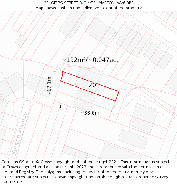 20, GIBBS STREET, WOLVERHAMPTON, WV6 0RE: Plot and title map