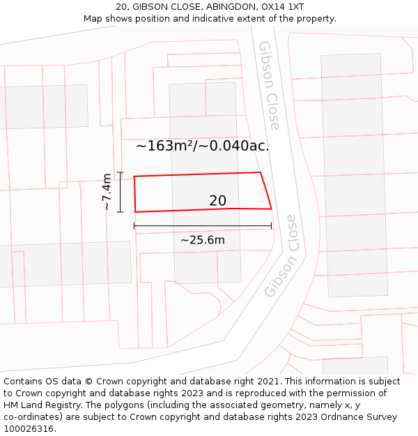 20, GIBSON CLOSE, ABINGDON, OX14 1XT: Plot and title map