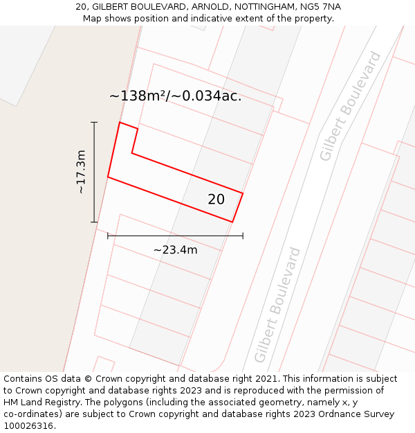 20, GILBERT BOULEVARD, ARNOLD, NOTTINGHAM, NG5 7NA: Plot and title map