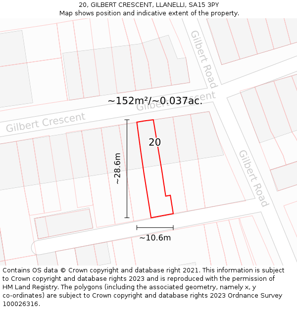 20, GILBERT CRESCENT, LLANELLI, SA15 3PY: Plot and title map