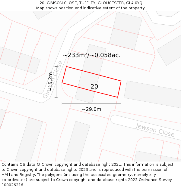 20, GIMSON CLOSE, TUFFLEY, GLOUCESTER, GL4 0YQ: Plot and title map