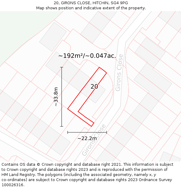 20, GIRONS CLOSE, HITCHIN, SG4 9PG: Plot and title map