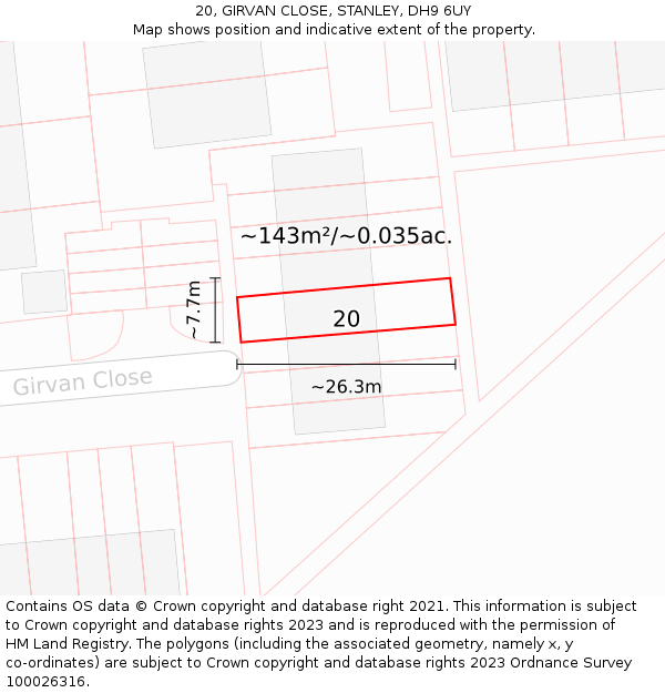 20, GIRVAN CLOSE, STANLEY, DH9 6UY: Plot and title map