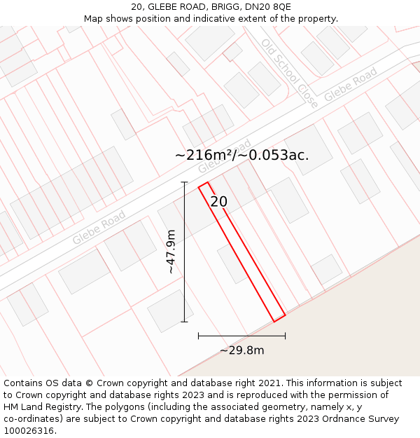 20, GLEBE ROAD, BRIGG, DN20 8QE: Plot and title map