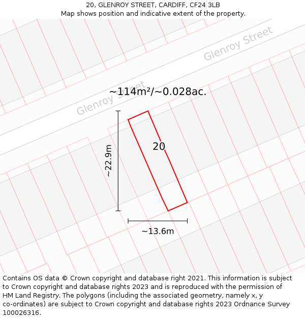20, GLENROY STREET, CARDIFF, CF24 3LB: Plot and title map