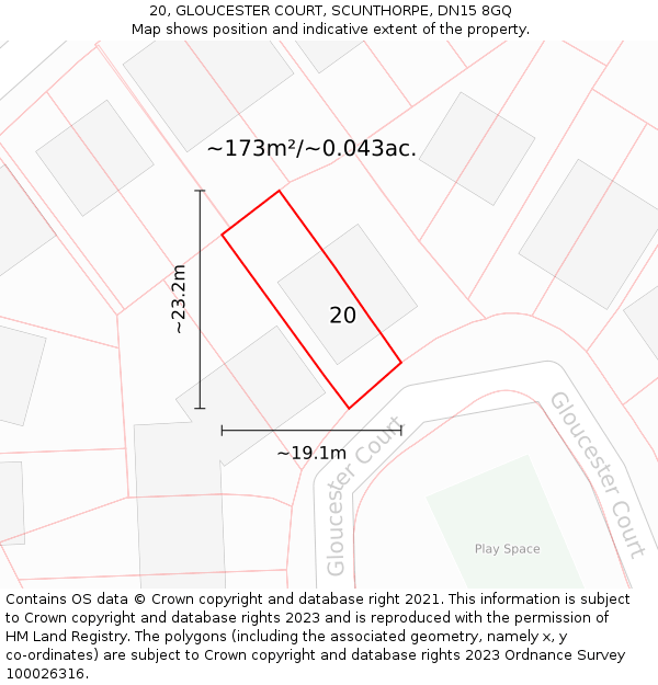 20, GLOUCESTER COURT, SCUNTHORPE, DN15 8GQ: Plot and title map