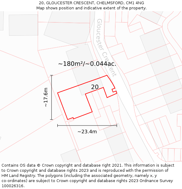 20, GLOUCESTER CRESCENT, CHELMSFORD, CM1 4NG: Plot and title map