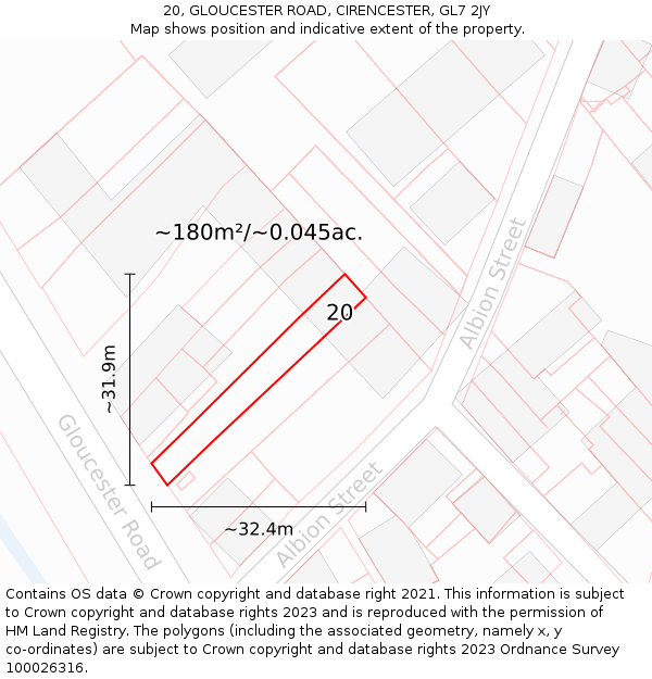 20, GLOUCESTER ROAD, CIRENCESTER, GL7 2JY: Plot and title map