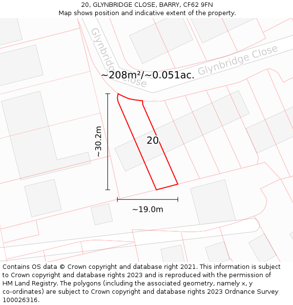 20, GLYNBRIDGE CLOSE, BARRY, CF62 9FN: Plot and title map