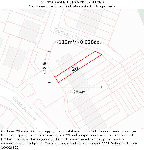 20, GOAD AVENUE, TORPOINT, PL11 2ND: Plot and title map