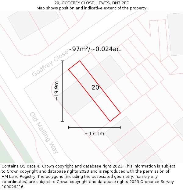 20, GODFREY CLOSE, LEWES, BN7 2ED: Plot and title map