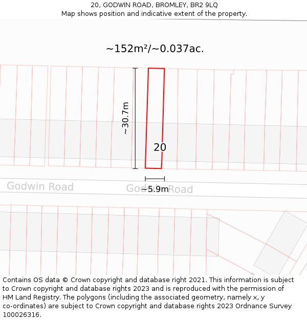 20, GODWIN ROAD, BROMLEY, BR2 9LQ: Plot and title map