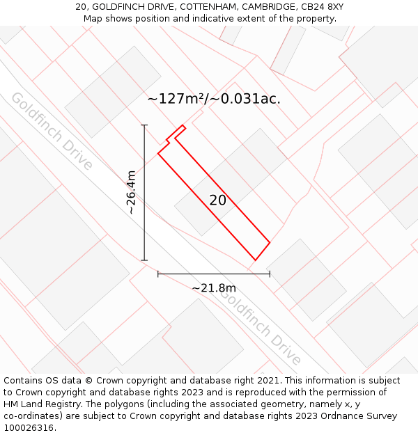 20, GOLDFINCH DRIVE, COTTENHAM, CAMBRIDGE, CB24 8XY: Plot and title map