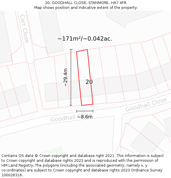 20, GOODHALL CLOSE, STANMORE, HA7 4FR: Plot and title map